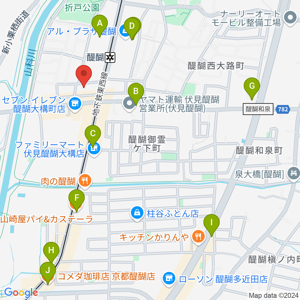 醍醐カルチャーセンター周辺のカフェ一覧地図