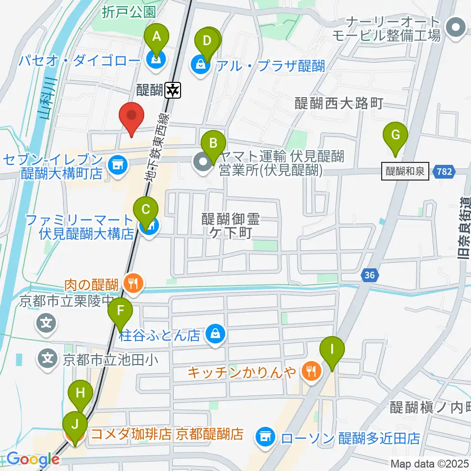 醍醐カルチャーセンター周辺のカフェ一覧地図