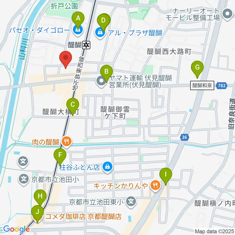 醍醐カルチャーセンター周辺のカフェ一覧地図