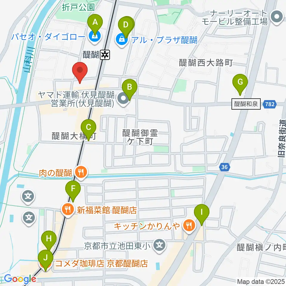 醍醐カルチャーセンター周辺のカフェ一覧地図