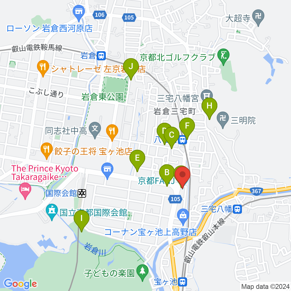 京都FANJ周辺のカフェ一覧地図