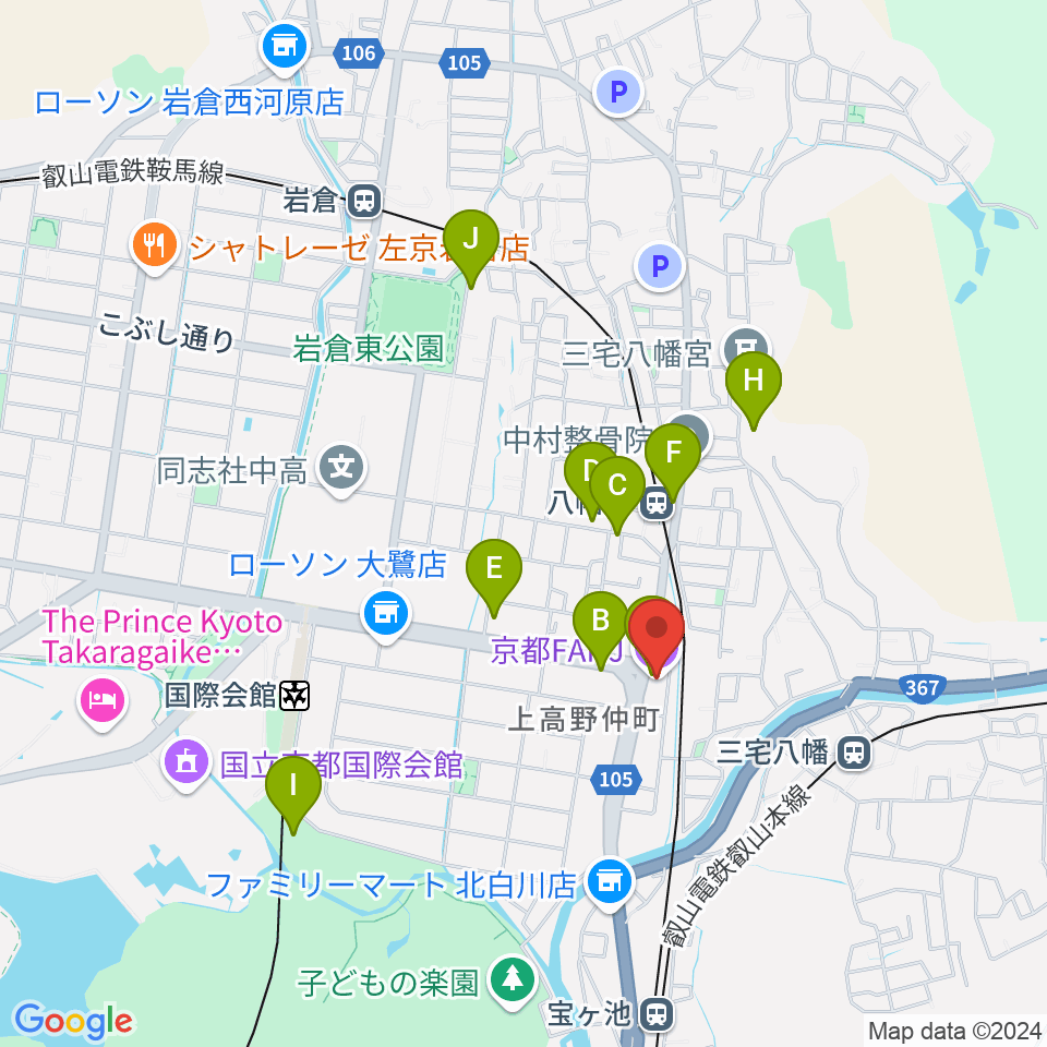 京都FANJ周辺のカフェ一覧地図