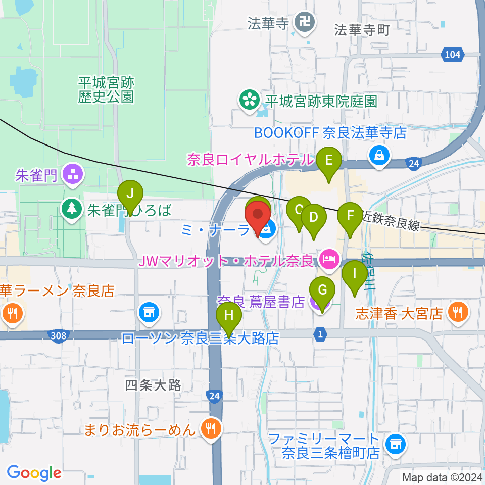 奈良カルチャーセンター周辺のカフェ一覧地図