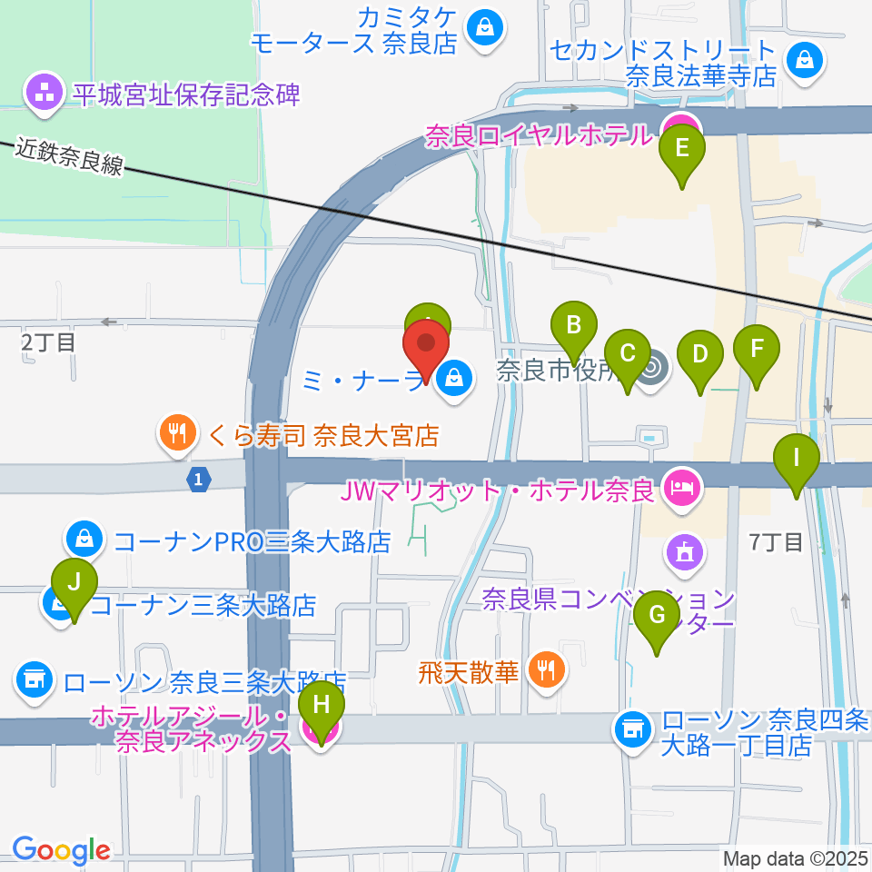 奈良カルチャーセンター周辺のカフェ一覧地図