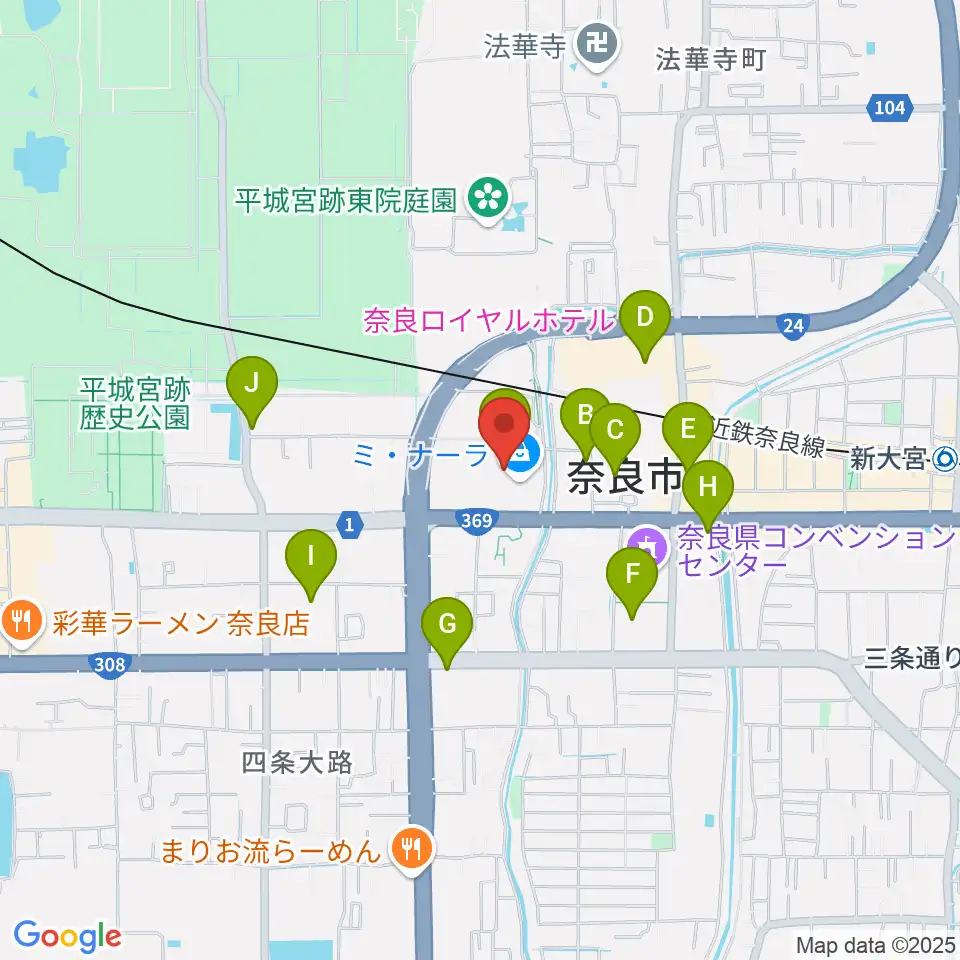 奈良カルチャーセンター周辺のカフェ一覧地図