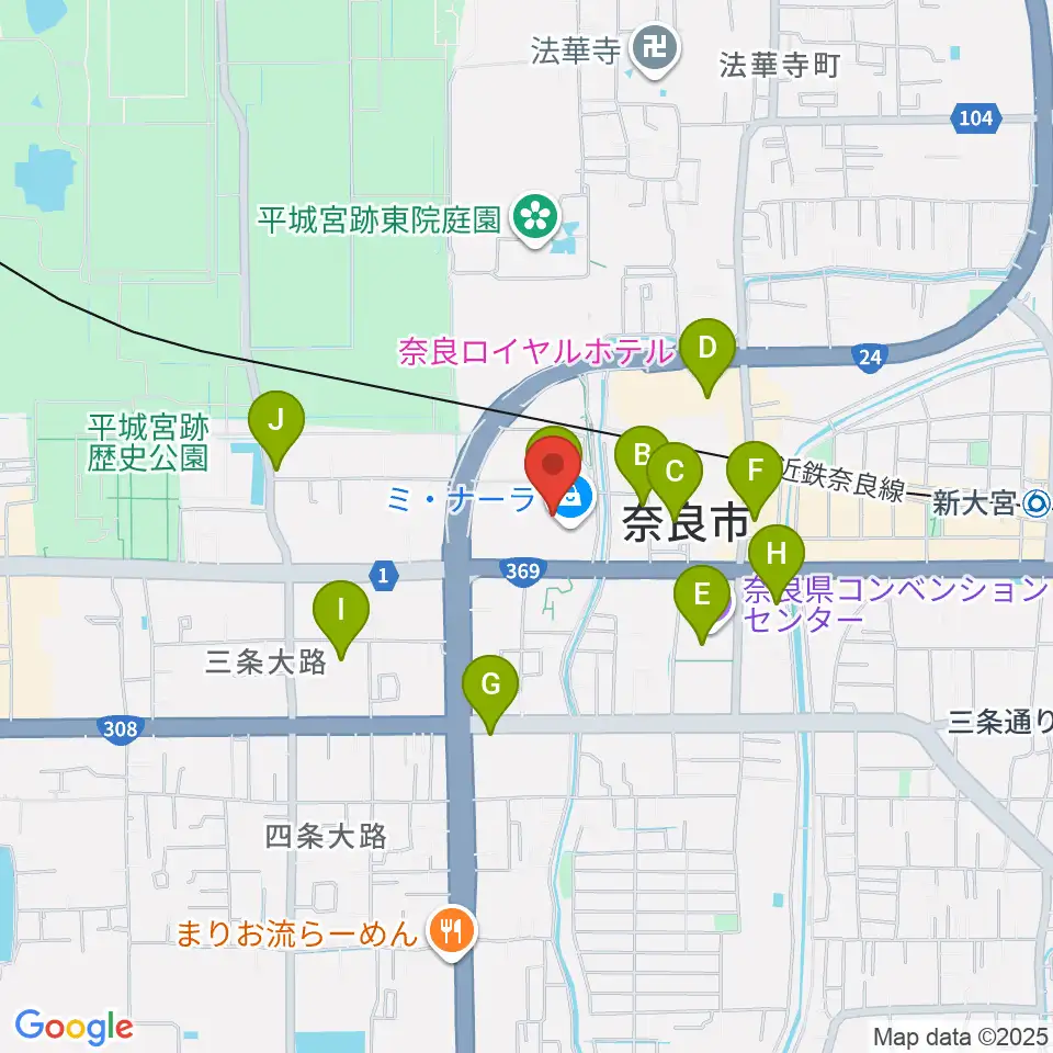 奈良カルチャーセンター周辺のカフェ一覧地図