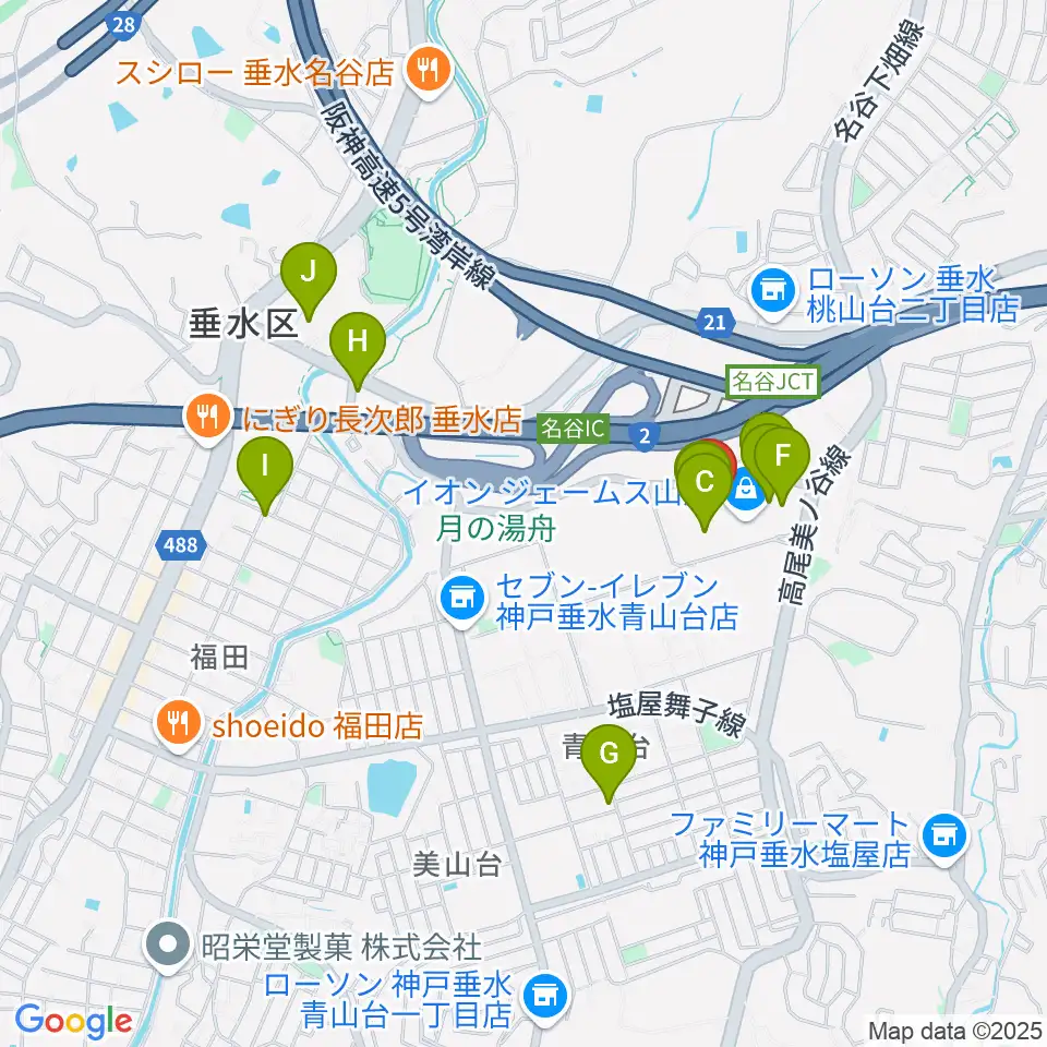 ジェームス山カルチャーセンター周辺のカフェ一覧地図