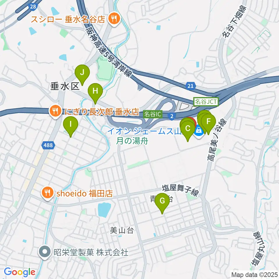 ジェームス山カルチャーセンター周辺のカフェ一覧地図