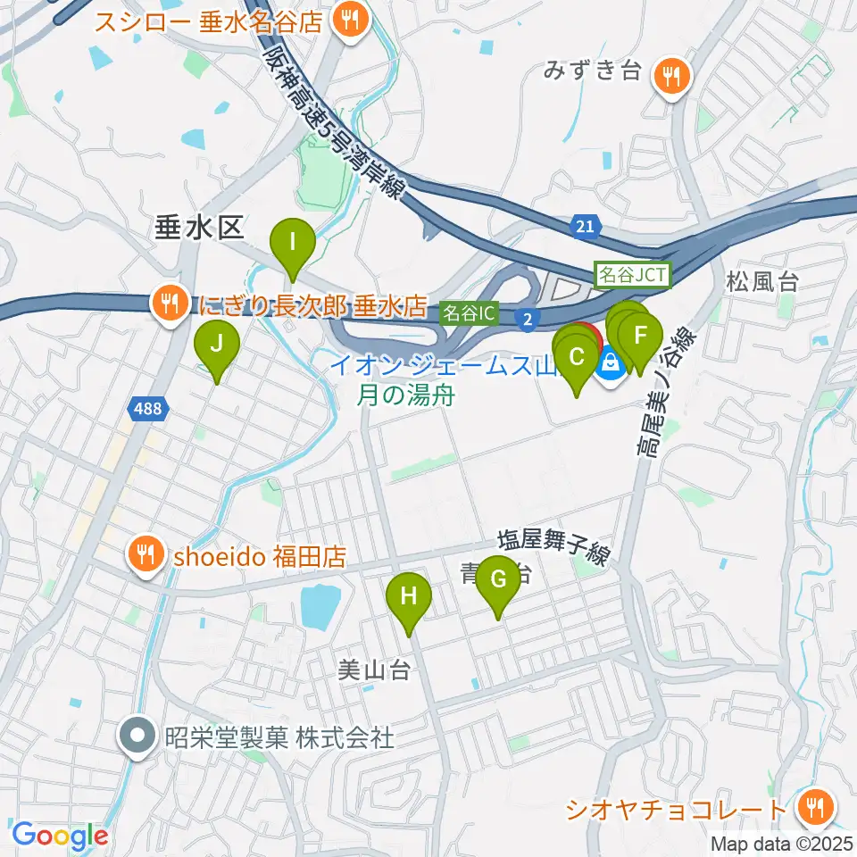 ジェームス山カルチャーセンター周辺のカフェ一覧地図