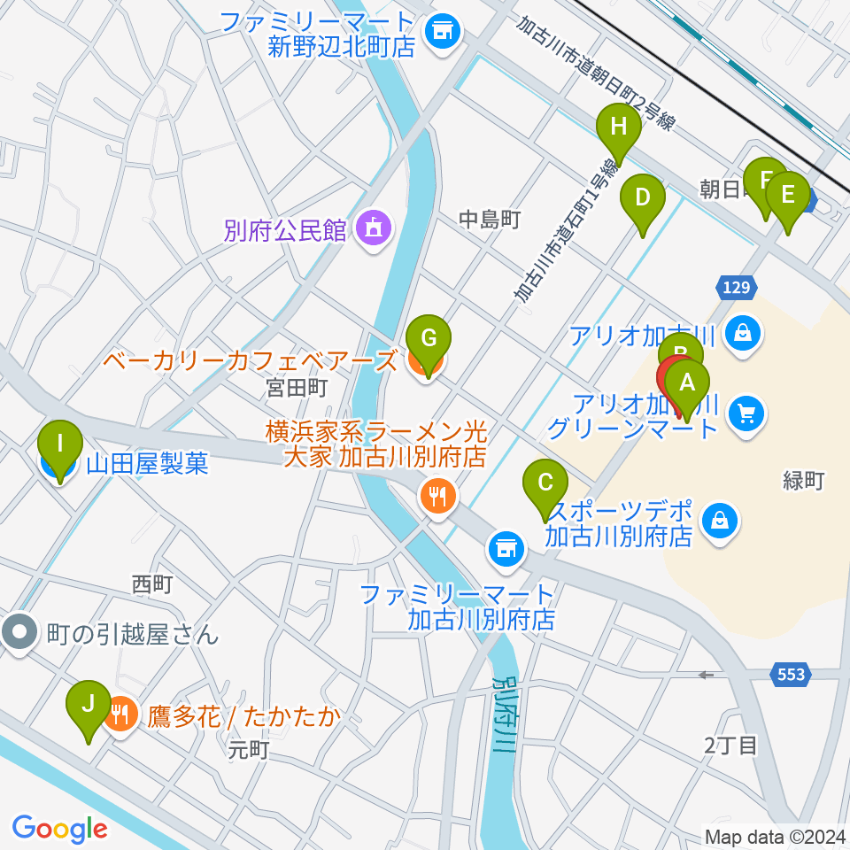 ヨークカルチャーセンター加古川周辺のカフェ一覧地図