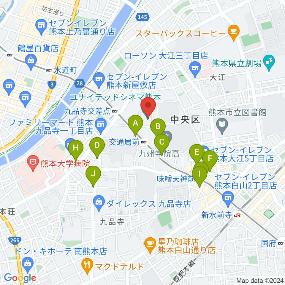 熊本カルチャーセンター周辺のカフェ一覧地図