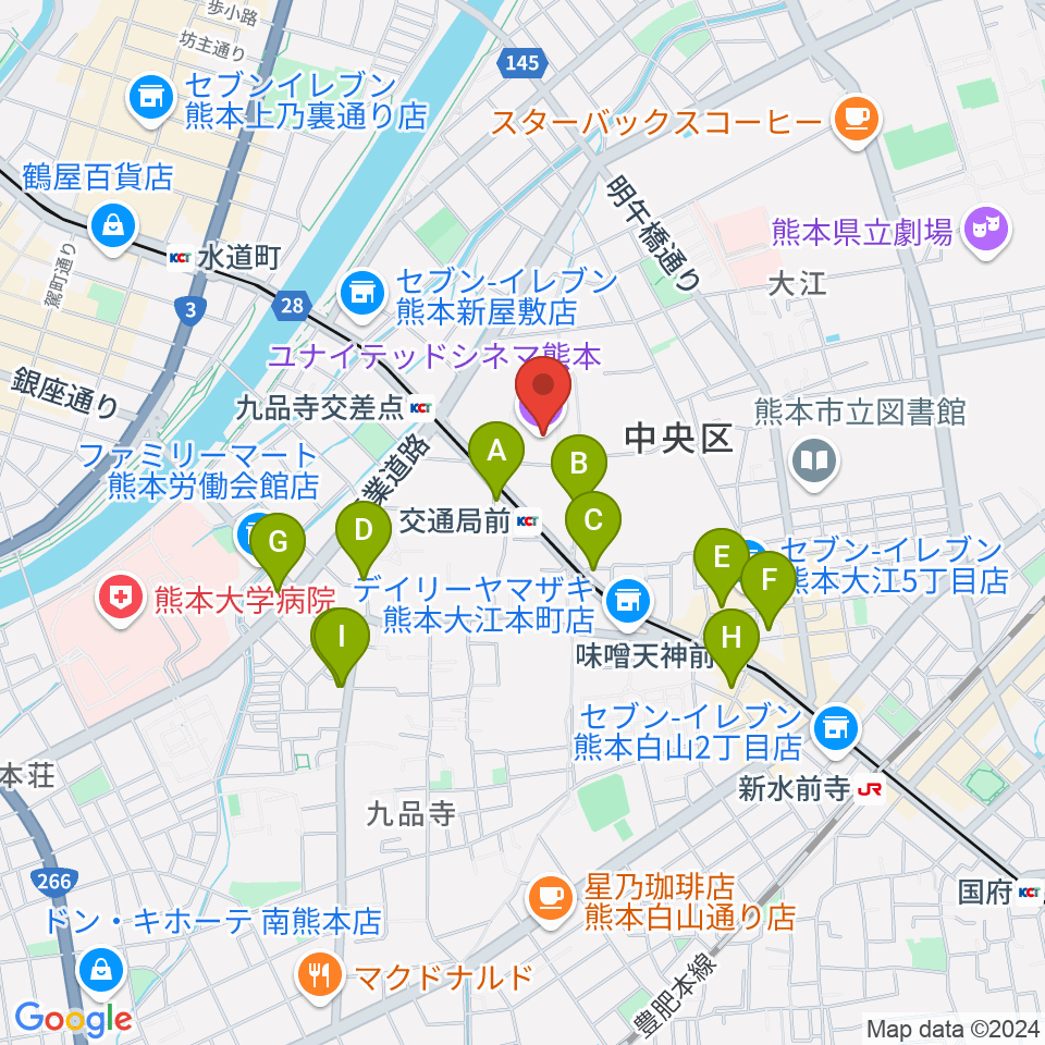 熊本カルチャーセンター周辺のカフェ一覧地図