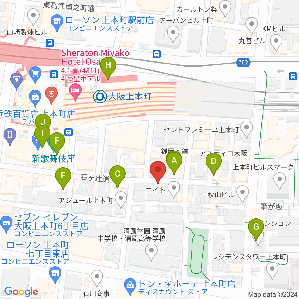 MUSICA VITA音楽教室 上本町校周辺のカフェ一覧地図