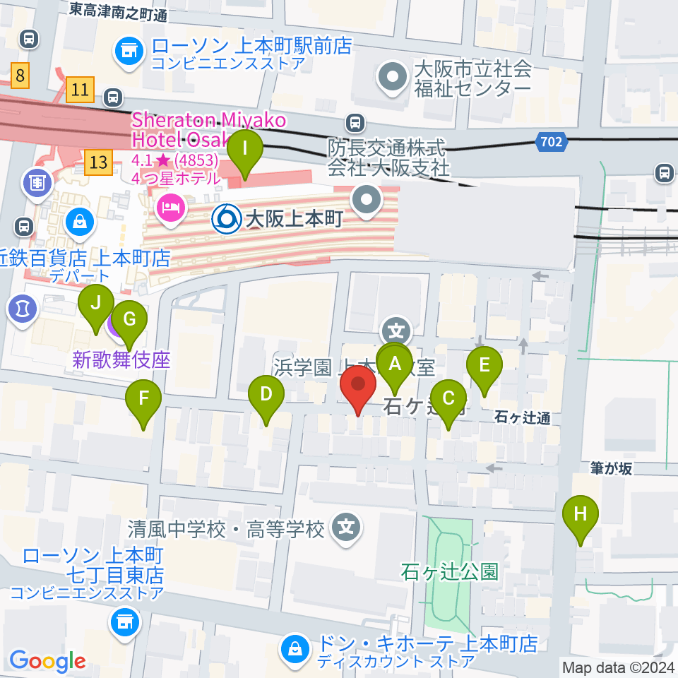 MUSICA VITA音楽教室 上本町校周辺のカフェ一覧地図