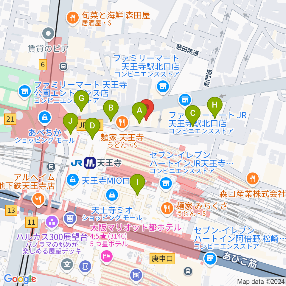 Divaluxe天王寺校周辺のカフェ一覧地図