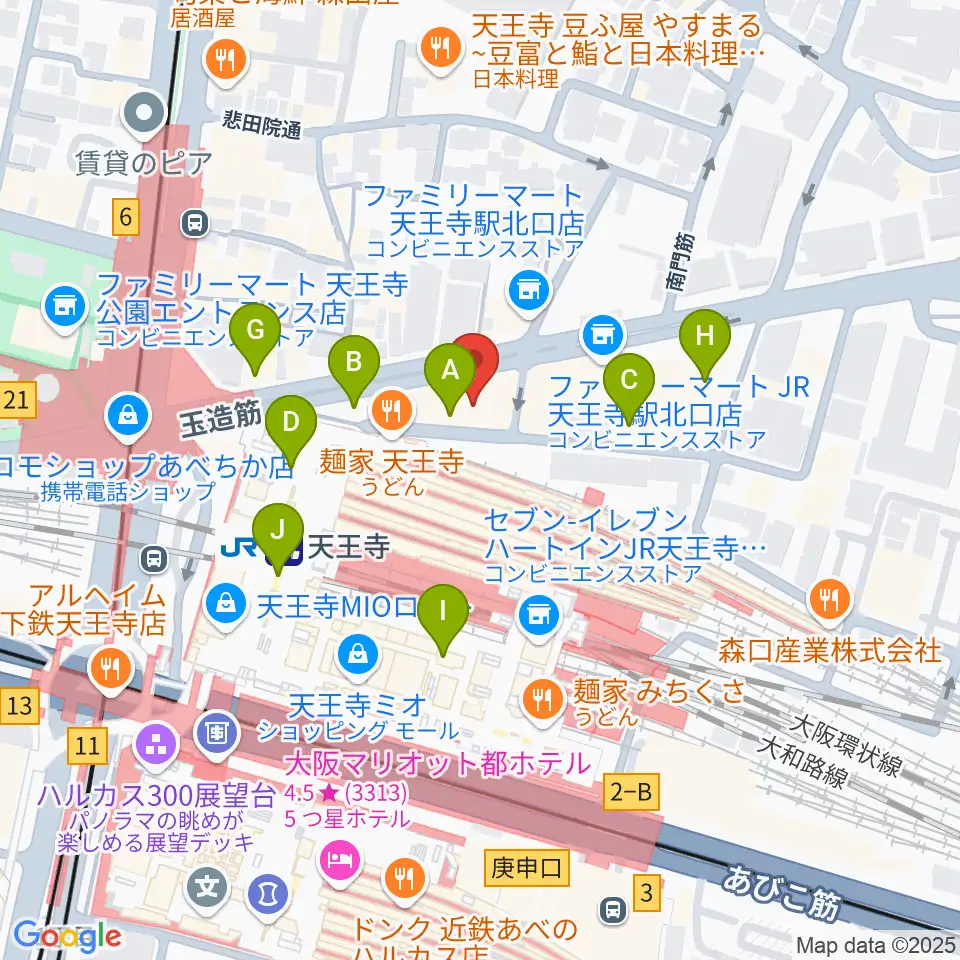Divaluxe天王寺校周辺のカフェ一覧地図