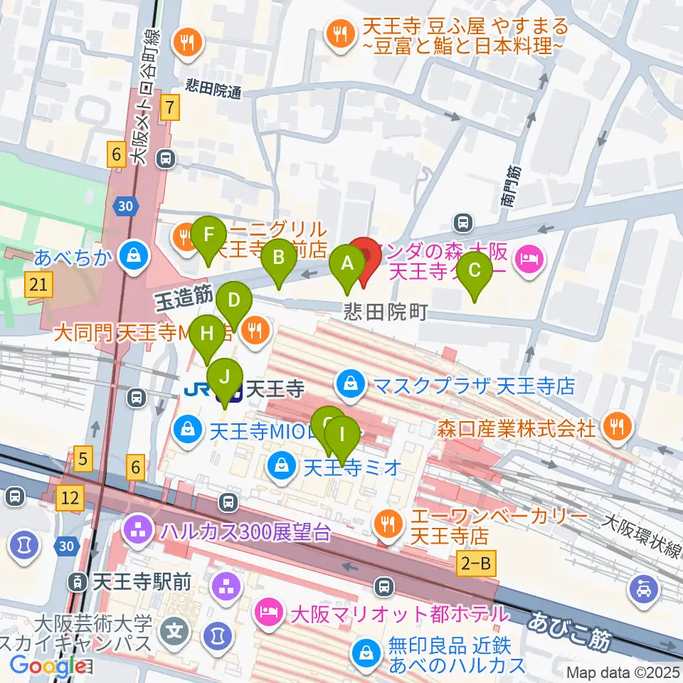 Divaluxe天王寺校周辺のカフェ一覧地図