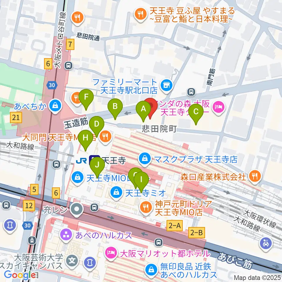 Divaluxe天王寺校周辺のカフェ一覧地図