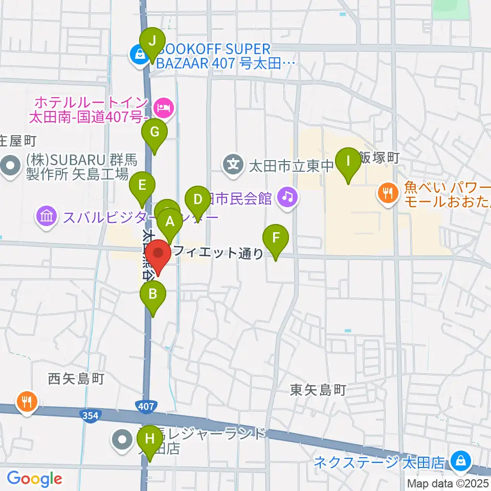 鈴木楽器 太田南支店周辺のカフェ一覧地図