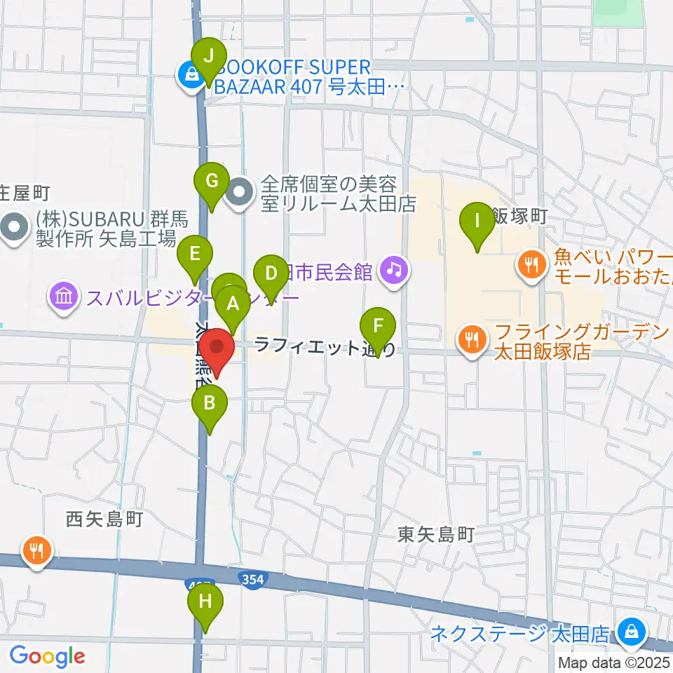 鈴木楽器 太田南支店周辺のカフェ一覧地図