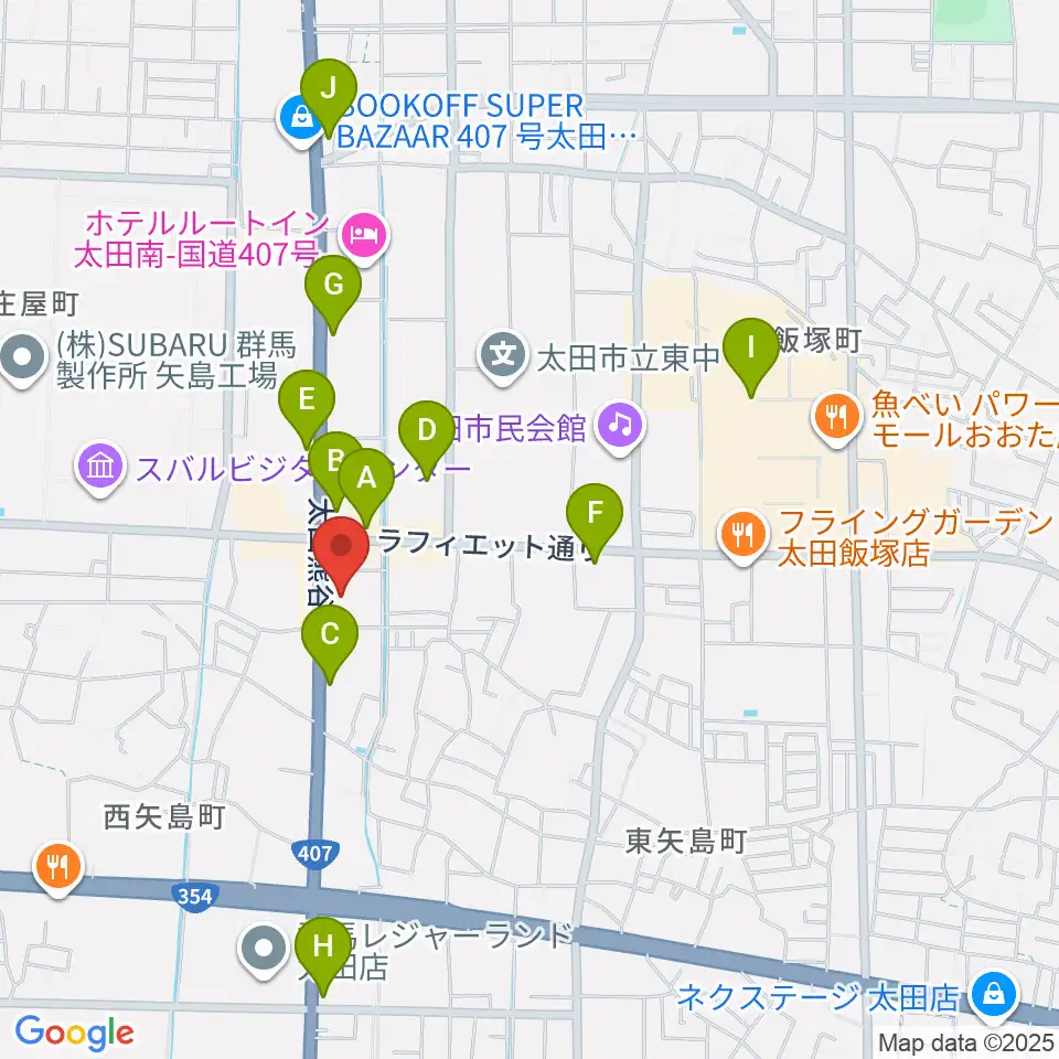 鈴木楽器 太田南支店周辺のカフェ一覧地図