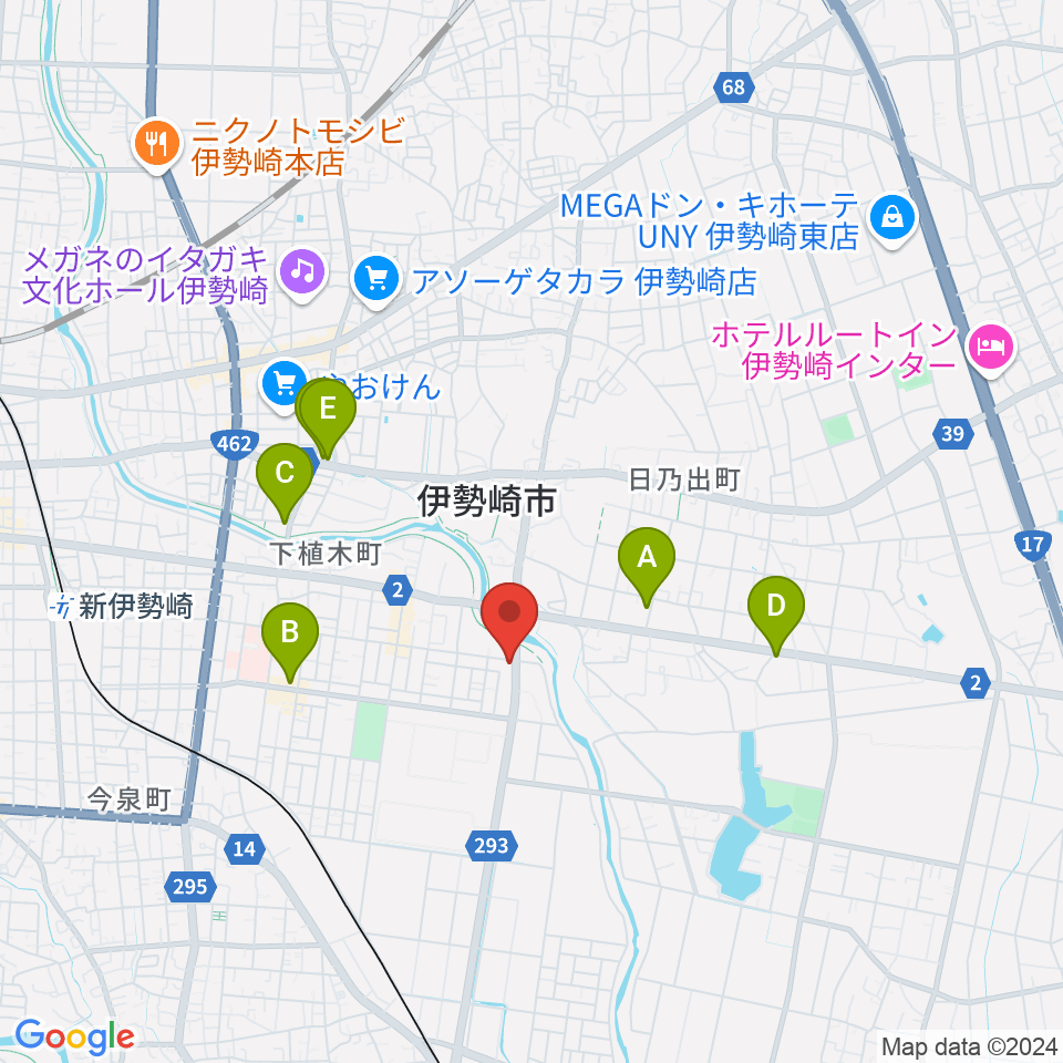 鈴木楽器 伊勢崎支店周辺のカフェ一覧地図