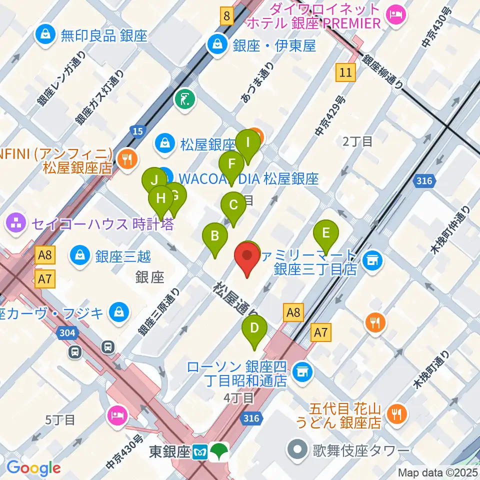 銀座フェニックスプラザ周辺のカフェ一覧地図