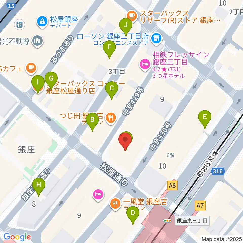 銀座フェニックスプラザ周辺のカフェ一覧地図