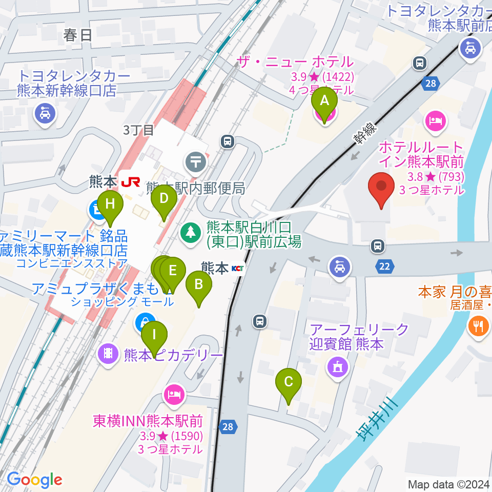 くまもと森都心プラザ周辺のカフェ一覧地図