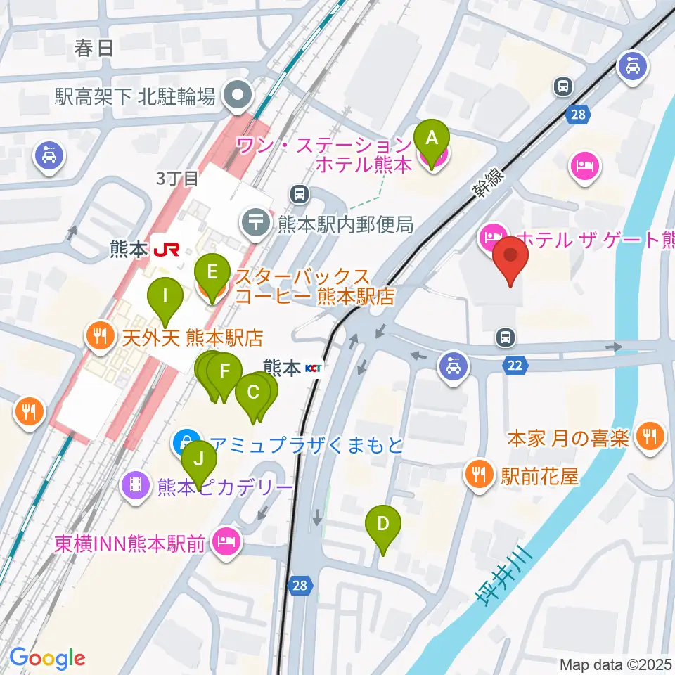 くまもと森都心プラザ周辺のカフェ一覧地図
