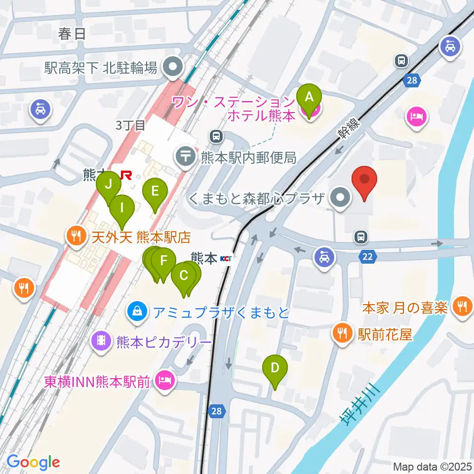 くまもと森都心プラザ周辺のカフェ一覧地図