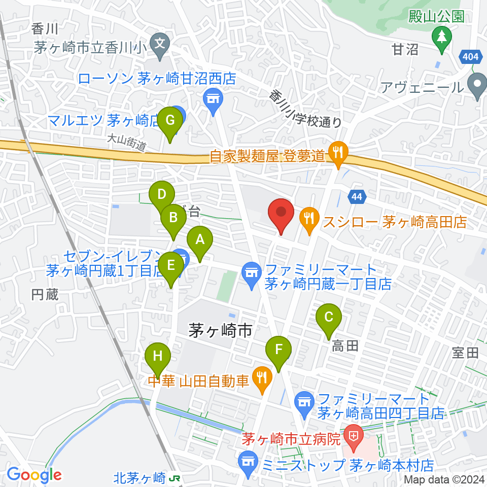 長谷川楽器店 鶴が台センター周辺のカフェ一覧地図