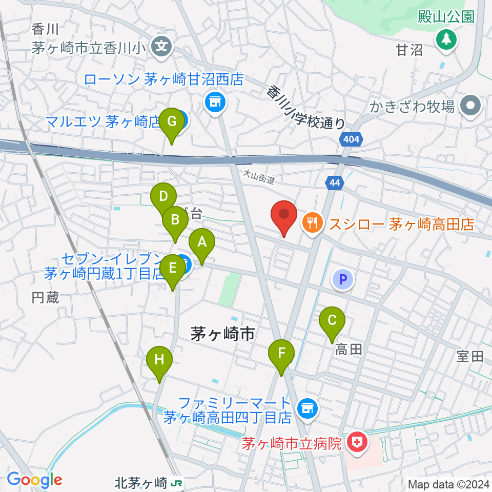 長谷川楽器店 鶴が台センター周辺のカフェ一覧地図