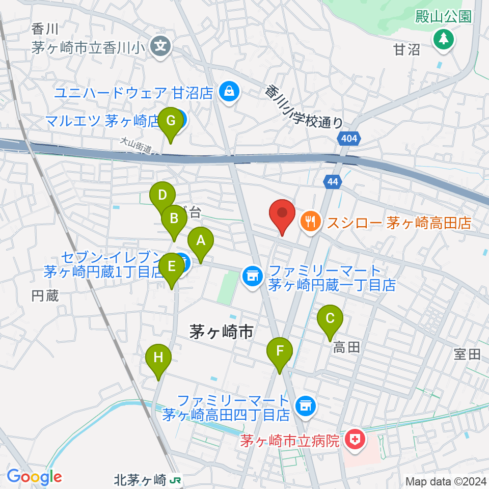 長谷川楽器店 鶴が台センター周辺のカフェ一覧地図