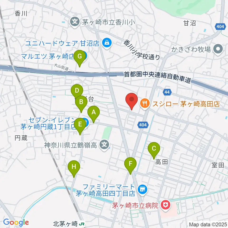 長谷川楽器店 鶴が台センター周辺のカフェ一覧地図