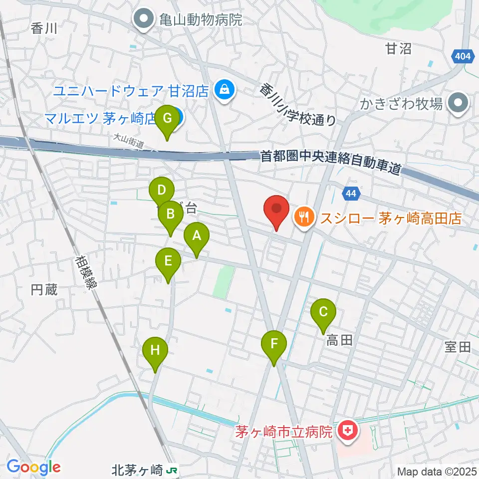 長谷川楽器店 鶴が台センター周辺のカフェ一覧地図