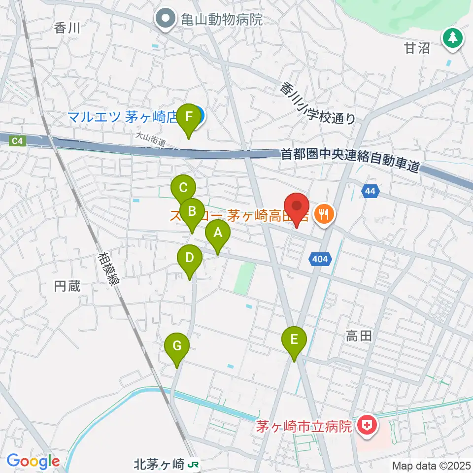 長谷川楽器店 鶴が台センター周辺のカフェ一覧地図
