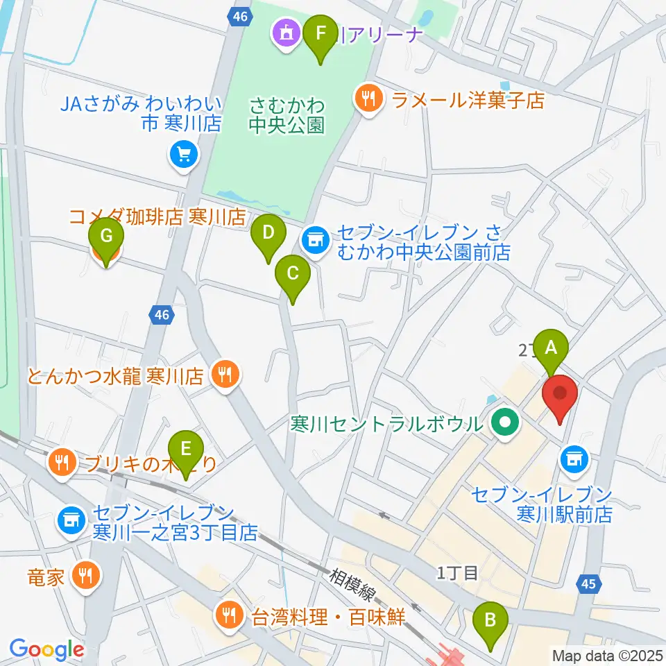 長谷川楽器店 寒川センター周辺のカフェ一覧地図