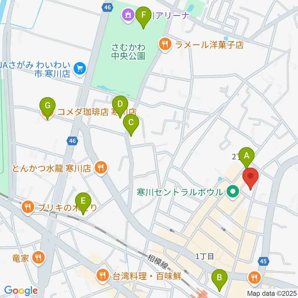 長谷川楽器店 寒川センター周辺のカフェ一覧地図