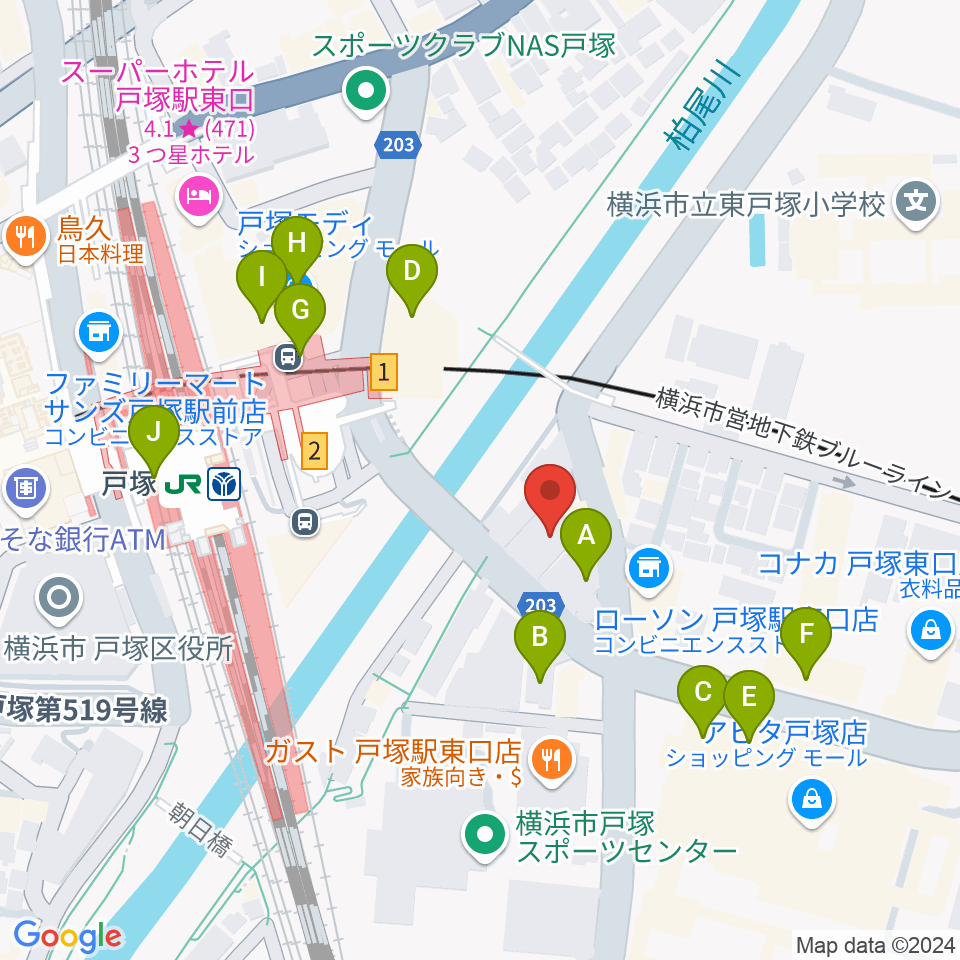 昭和音楽大学附属音楽・バレエ教室 戸塚校周辺のカフェ一覧地図