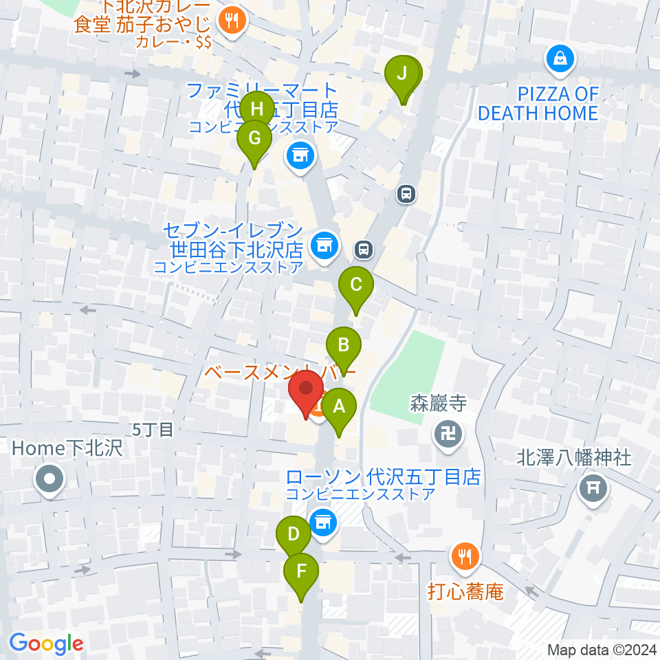 下北沢BASEMENT BAR周辺のカフェ一覧地図