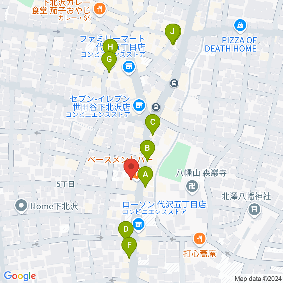 下北沢BASEMENT BAR周辺のカフェ一覧地図