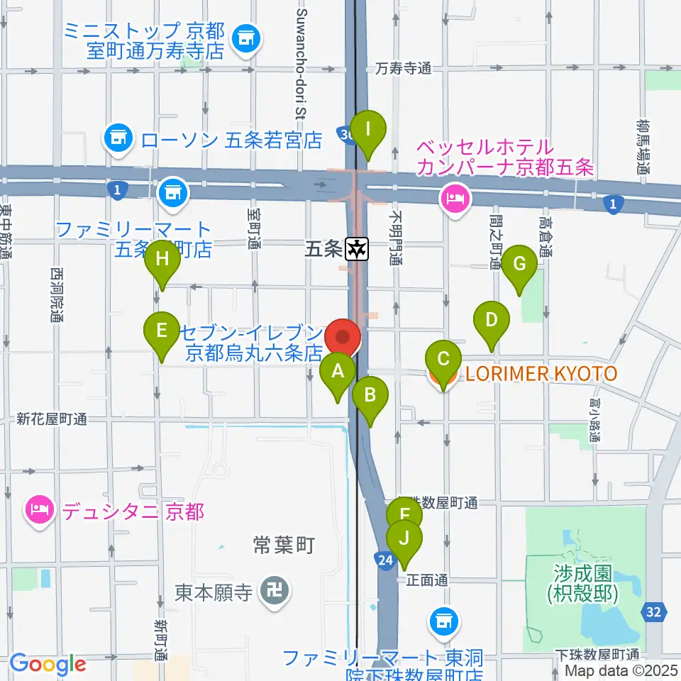 京都 カノン音楽院周辺のカフェ一覧地図