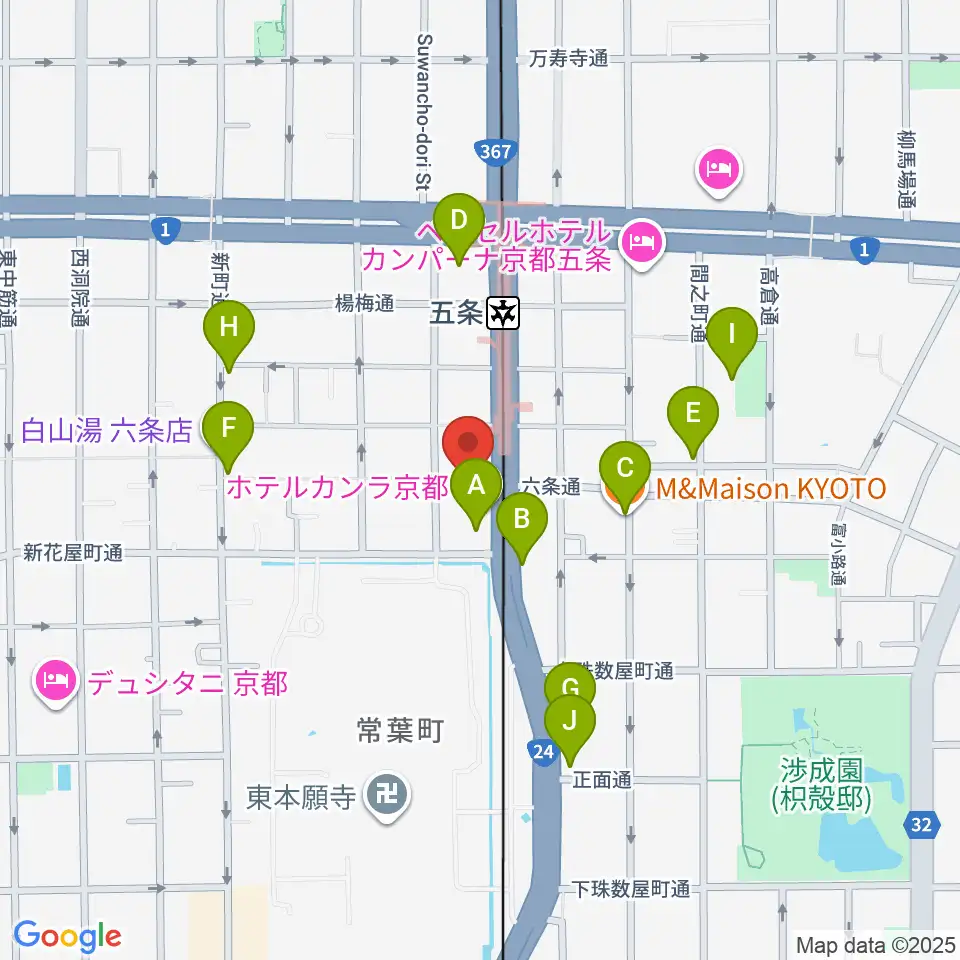 京都 カノン音楽院周辺のカフェ一覧地図