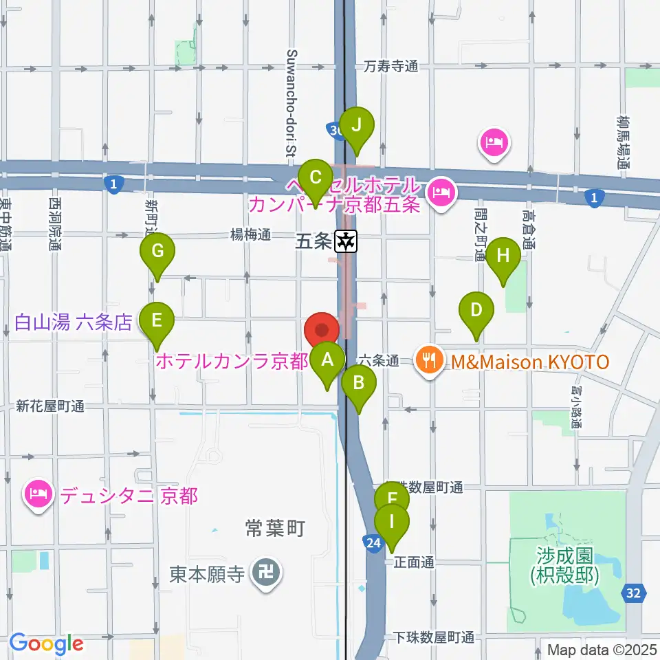 京都 カノン音楽院周辺のカフェ一覧地図