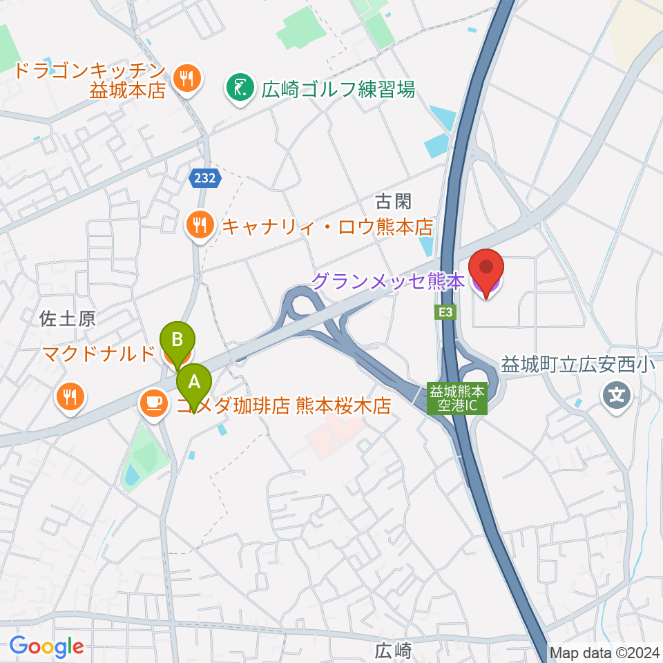 グランメッセ熊本周辺のカフェ一覧地図