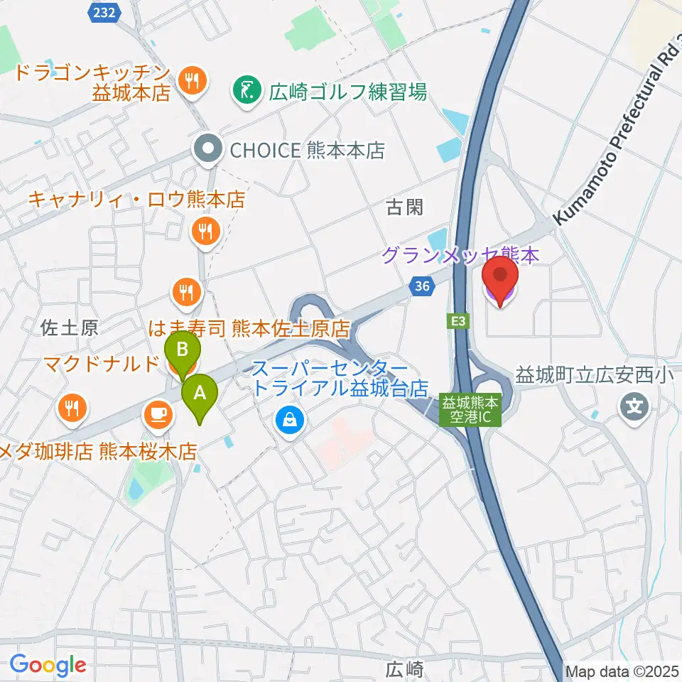 グランメッセ熊本周辺のカフェ一覧地図