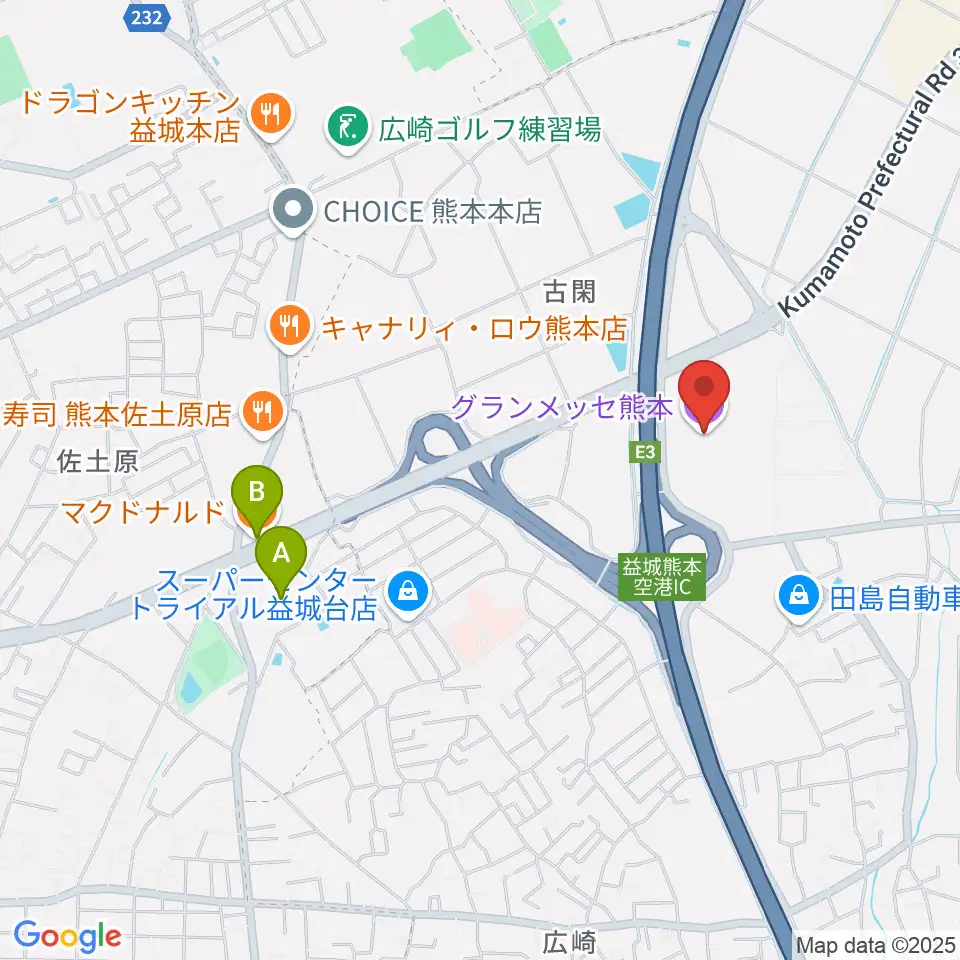 グランメッセ熊本周辺のカフェ一覧地図