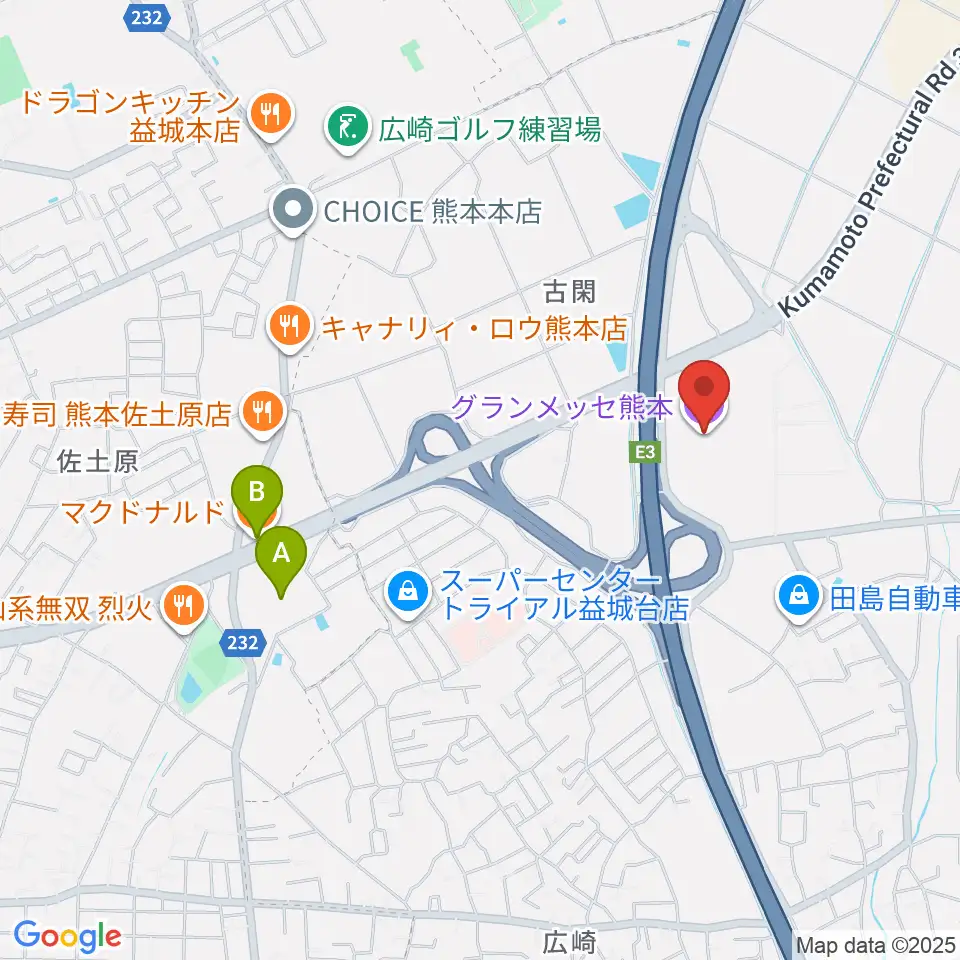 グランメッセ熊本周辺のカフェ一覧地図