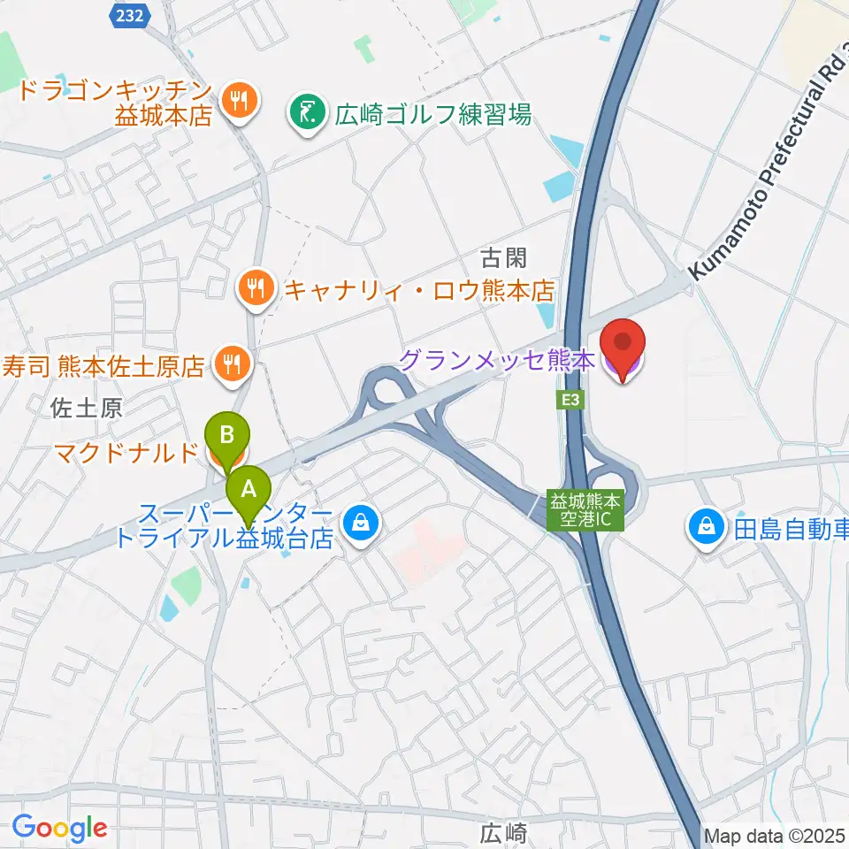 グランメッセ熊本周辺のカフェ一覧地図